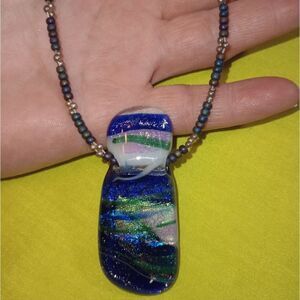 NWOT Murano glass pendant necklace adorned with seed beads